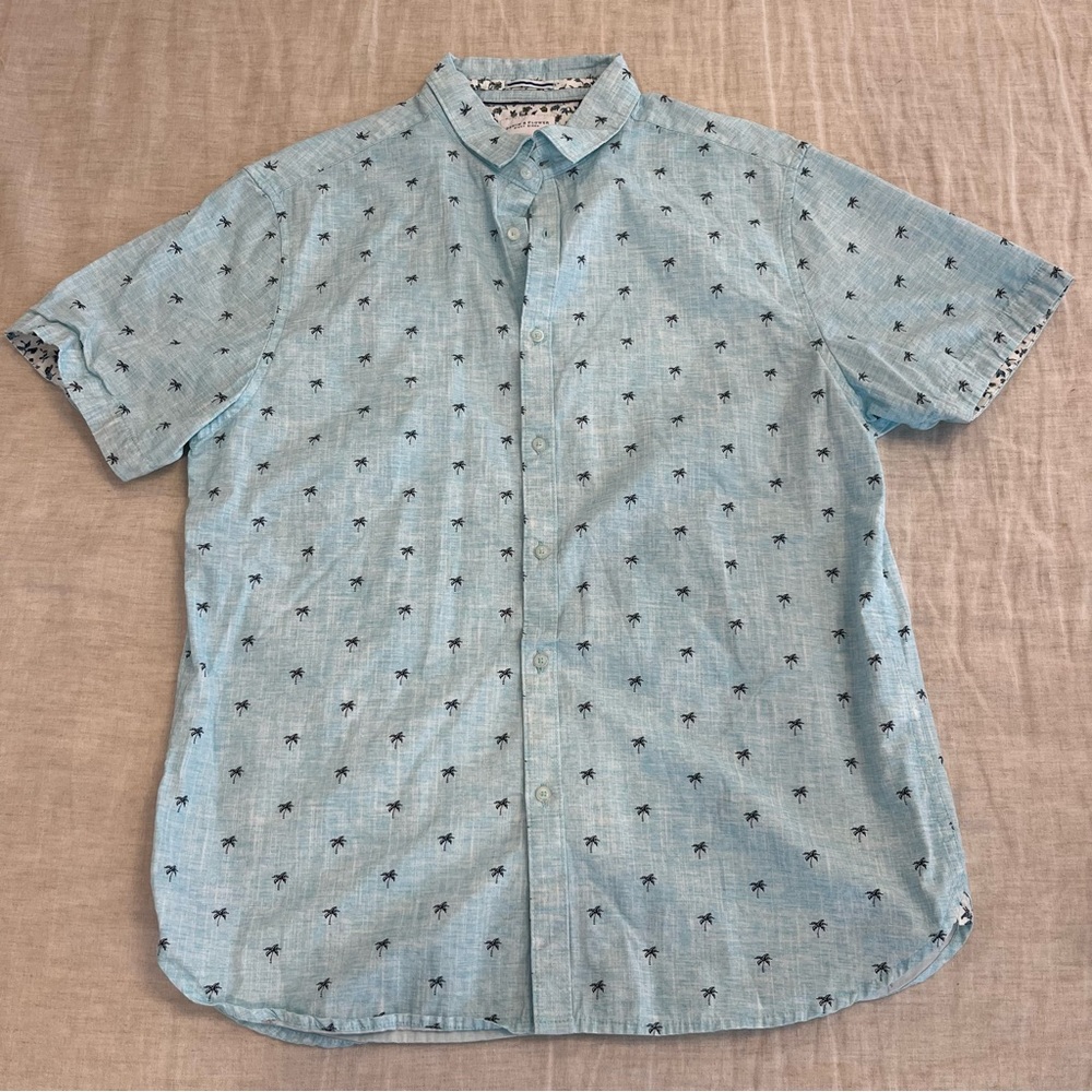 Denim & Flower Light Blue Short-Sleeve Palm Print Button-Down Shirt
